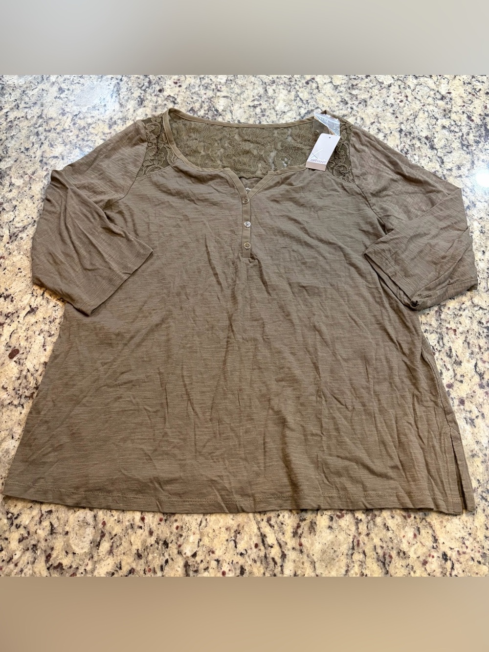 Lane Bryant Olive Lace-Yoke Henley Top